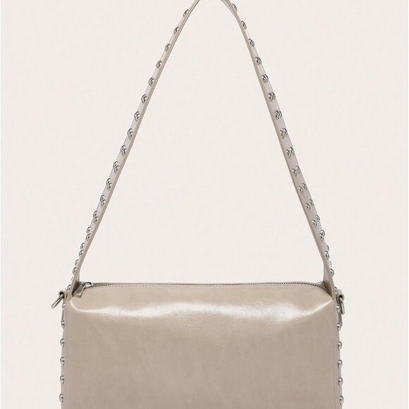 Women's PU Leather Shoulder Bag Square Studded Zipper Casual Vintage - Picture 2 of 5